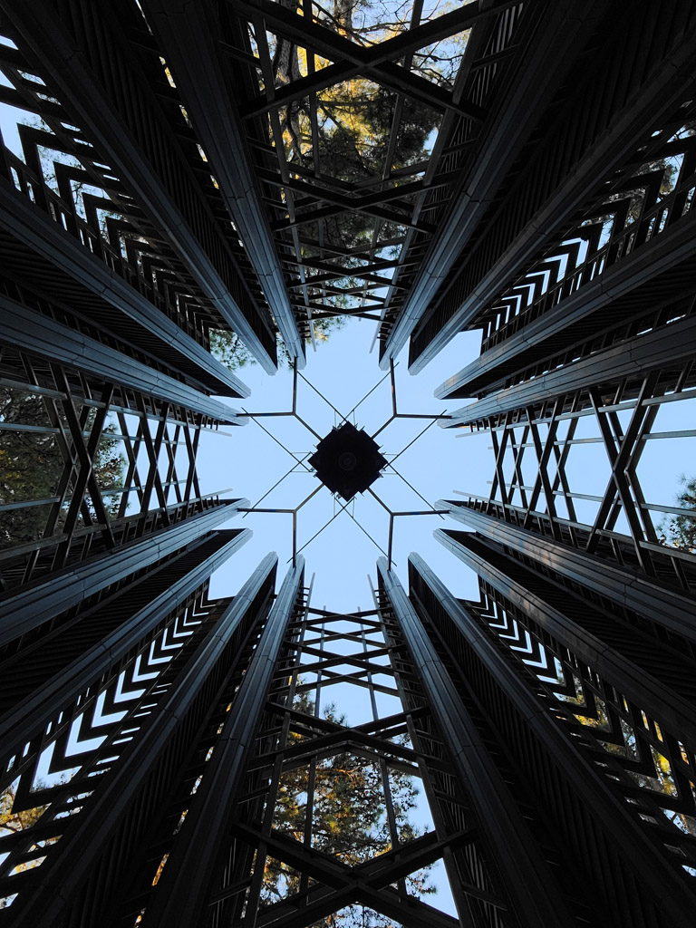 looking up at intricate architecture of a tower near Hot Springs, Arkansas