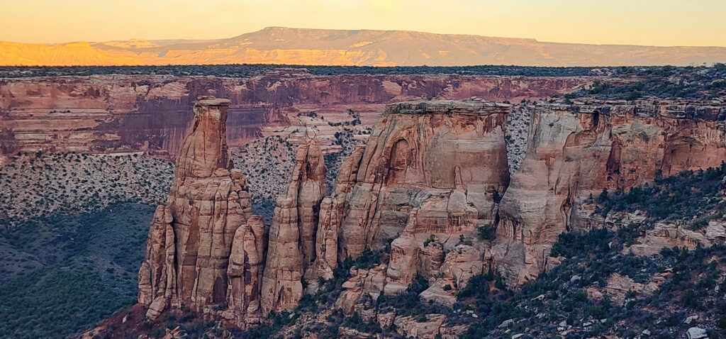 canyons and hoodoos at sunset at Colorado National Monument park